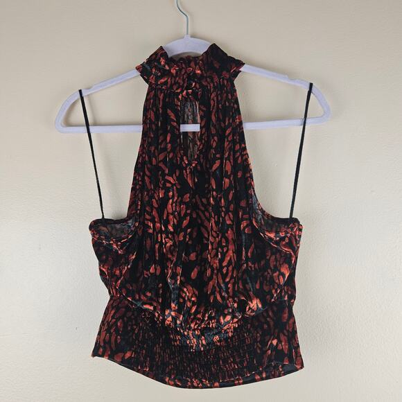 Free People Take A Break Halter Top In Black Combo Velvet Crop Blouse Size Small - Picture 3 of 9